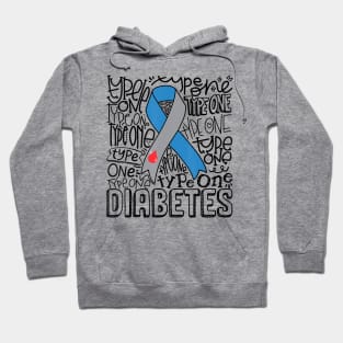 Diabetes awareness Grey Blue Ribbon Typography Type 1 Diabetes Gift Hoodie